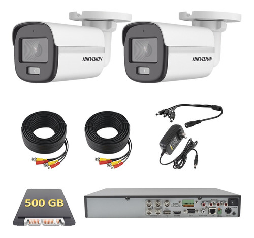 Kit Cctv Hikvision 5mp / 2 Cámaras Bala Color Vu 500gb