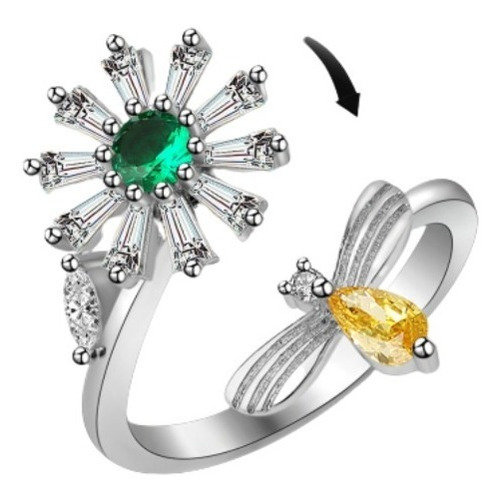 Anillo Relajante Anti Estrés Gerbera Y Abeja Primaveral Moda