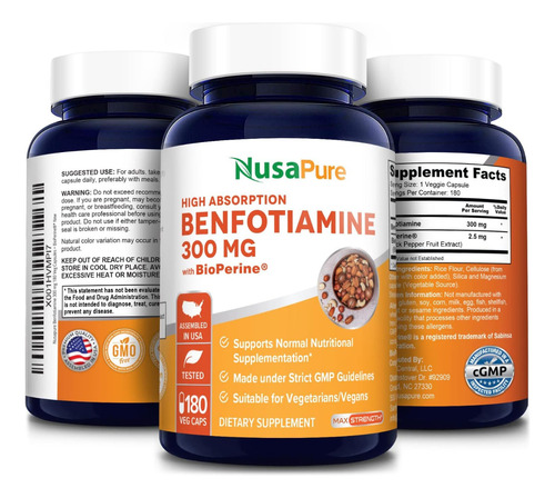 Nusapure Benfotiamine Benfotiamina 300mg Vitamina B1 180caps
