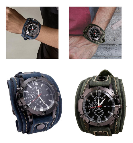 2x Punk Vintage Reloj De Ancho Pu Cinturón De Cuero Correa