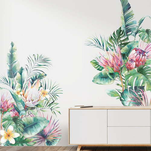 Calcomanías De Pared Con Hojas Y Flores, Pegatinas De Pared