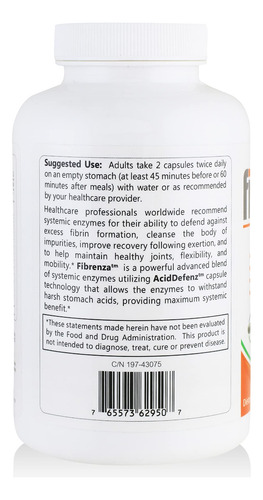Suplemento Hcp Formulas Fibrenza Systemic Enzyme 240 Cápsula