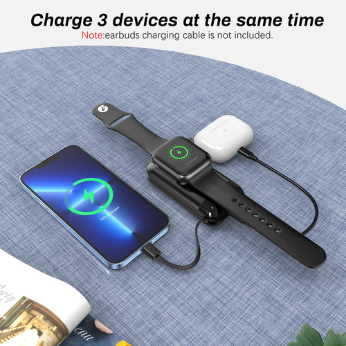 Cargador portátil Phelinta de 6000 mAh, magnético, compatible con Apple Watch y iPhone 12/13/14/15, incluye cable incorporado.