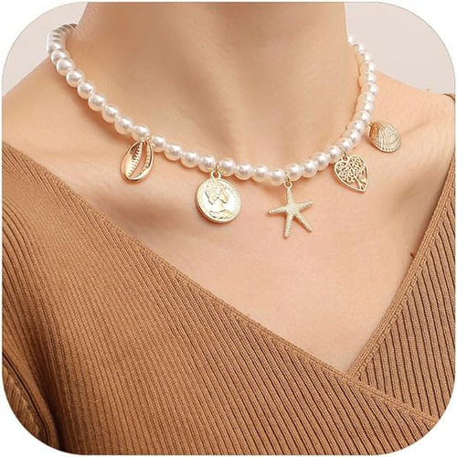 Pearl Sea Shell Necklace For Women Gold Shell Pendant Neckla