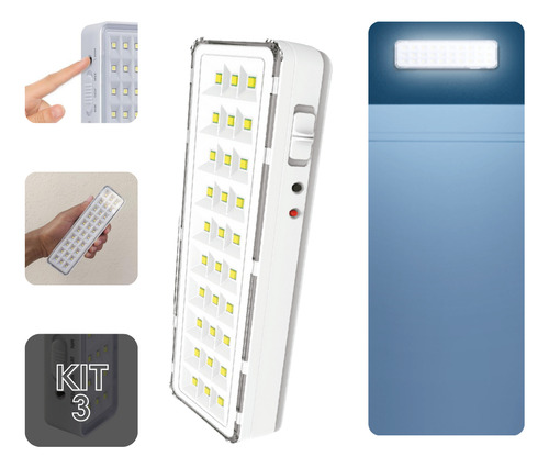 3 Luminária Emergência Lâmpada 30 Leds Recarregável Bivolt