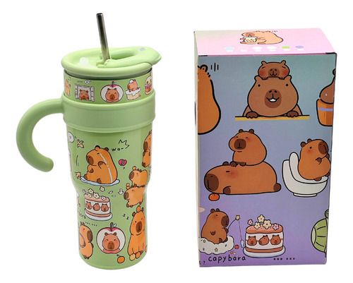 Vaso Termo Capybara 40 Onzas Acero Inoxidable Moda Niños Verde Claro