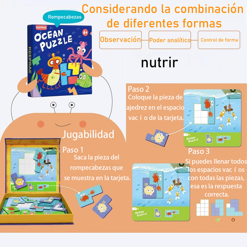 NOSAME Rompecabezas De Madera Para Niños Puzzle Juegos Magnético,Imanes de Animales en Caja, Juguete de Madera, Juguete de Desarrollo,Rompecabezas del Mundo Submarino, Preescolar, Juguete de Madera