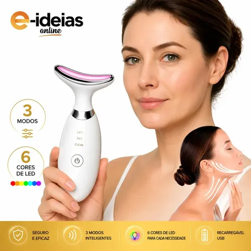 Massageador Facial Led 6 Cores Portátil Fototerapia De Luz Anti R...