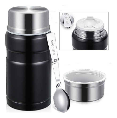 Termos De Agua Comida 710 Ml Thermos Acero Inoxidable Negro