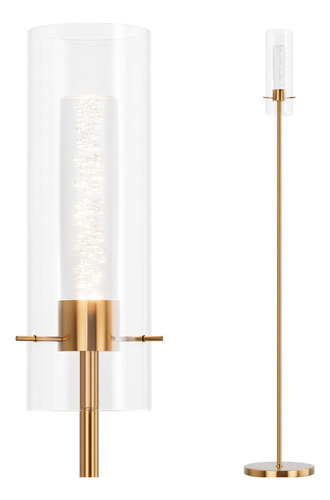 Lampara Pie Cobre Led Cristal Laton Alto Moderna Dorado Sala