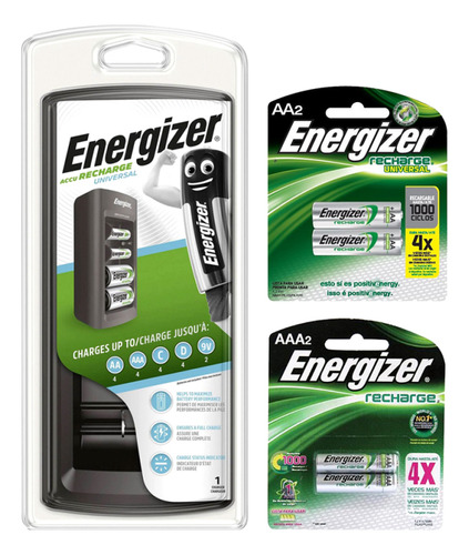 Pack Cargador Universal Energizer +2 Pilas Aa +2 Pilas Aaa