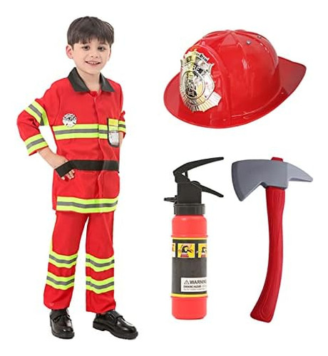 Disfraz De Bombero Funivals Para Niños Con Accesorios, Traje