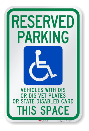 Letrero  Ada Handicapped Reserved Parking  | 12 X 18 Pulgada