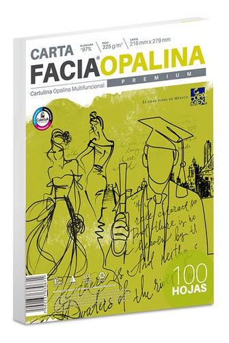 Papel Facia Opalina Blanco 225 Gr Carta - Paquete 100 Hojas