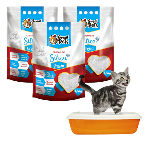 Caramelus Pet Areia Silica para Gatos Grossa 1,6kg Anti Odor Absorção Máxima 4,8kg