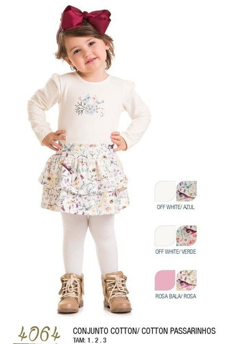 Conjunto Infantil Outono Inverno  1,2,3 Saia E Blusa