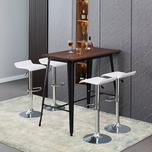 2 Piezas Taburetes De Bar Moderno Altura Regulable Blanco