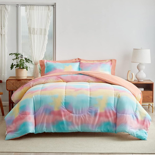 ~? Cama De Niñas En Una Bolsa Queen Size Rainbow Pink Blue E