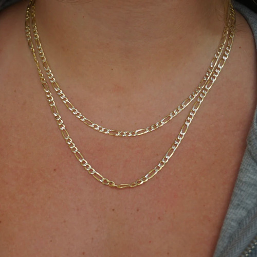 Cadena Figaro Romantika Joyas 1129 3x1 Diamantada Oro 10k 50cm 4mm Italy Color Dorado