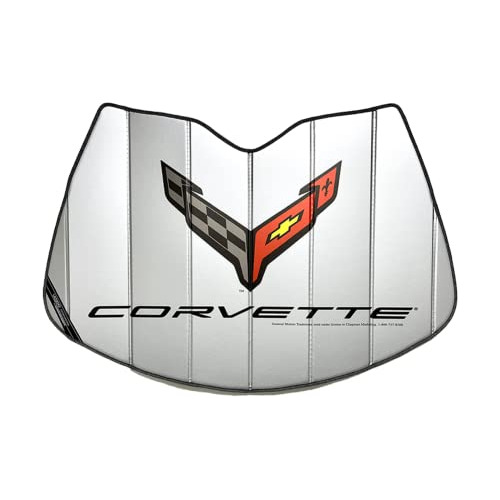 C8 Corvette Logo Accordion Style Sunshade - Insulated Silver