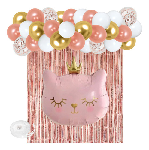 Kit Combo Gatita Reina Rosa Gold Corona Deco Cumpleaños