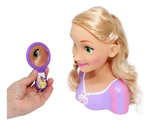 Cabeça Busto Boneca Menina Princesa Rapunzel Cabelos Para Pentear E Arrumar Com Acessórios - Profissões Quero Ser Cabeleireira - Personagem Filme Enrolados Licenciado Disney - Novabrink Brinquedos