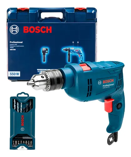 Kit Furadeira Impacto Bosch 13mm Gsb 550 Re 220v + 15 Peças
