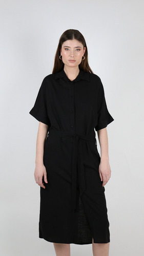 Vestido Lino Camisero Negro
