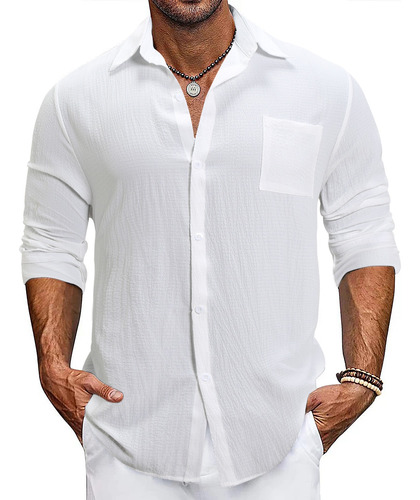 Camisa Slim Fit Strech Calidad Moda Casual Formal Mao Larga