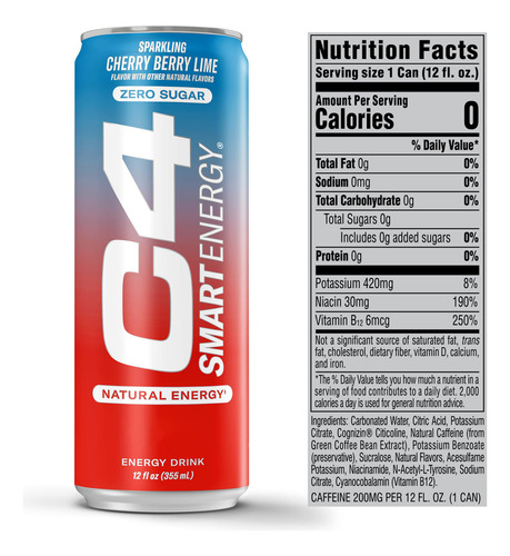C4 Smart Energy Drink Sin Azúcar Freedom Ice 12 Onzas 12 Uni