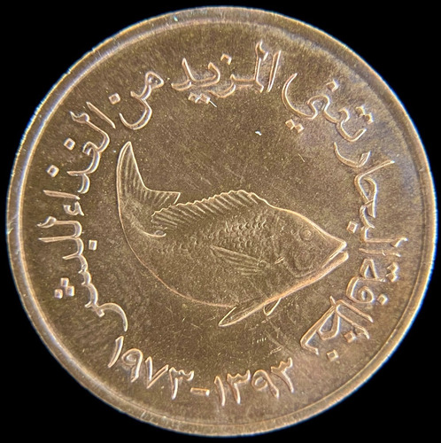 Emiratos Arabes Unidos, 5 Fils, 1973. Zayed Sultan. Fao. Au