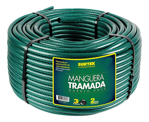 Manguera Tramada Verde 3/4puLG Rollo 100m 3 Capas Surtek