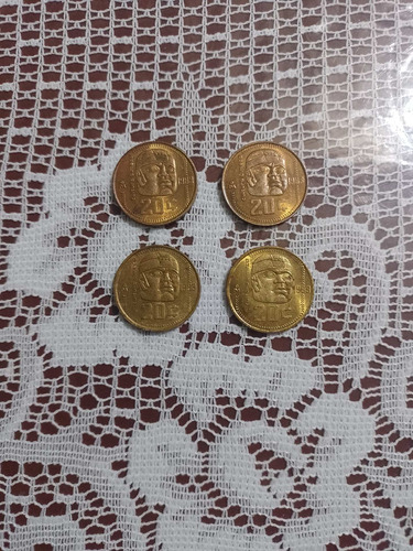 Set De 4 Moneda De 20 Centavos Cultura Olmeca 1983