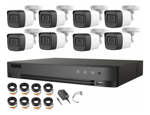 HIKVISION Kit 8 Cámaras de seguridad Real 4k Metálicas Exterior  IP67 Modelo HIK5MPSLQ-KIT(B)8CCC Con Micrófono  Circuito Cerrado CCTV Color blanco  HIK5MPSLQ-KIT(B) Alta resolución