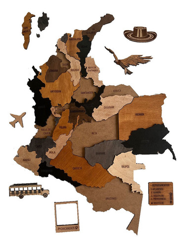 Mapa Colombia Madera Pared Relieve 3d Decoración Hogar 