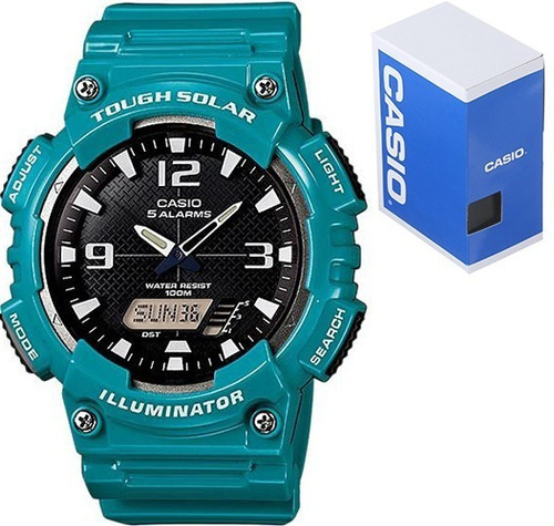 Reloj Casio Aqs810 Turquesa Brillante Solar Sumergible 