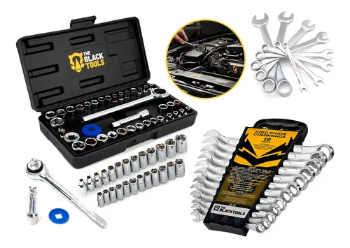 Kit Soquetes Com Catraca 46 Peças + Jogo 12 Chaves + Maleta - R$ 99,9
