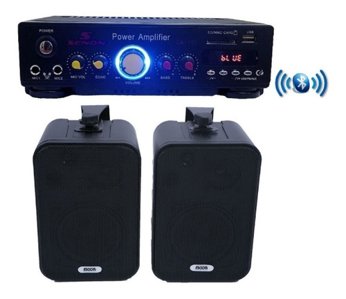 Combo Musica Funcional Ca101 Rep Usb Bt 2 Bafles Negros Esdj