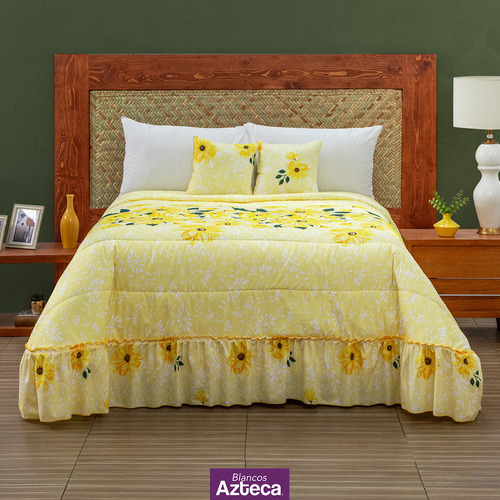 Colcha King Size De Alta Calidad Con Cojines, Azteca Color Amarillo Girasol