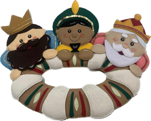 Corona De Navidad Rosca De Los Tres Reyes Magos Fieltro 45cm