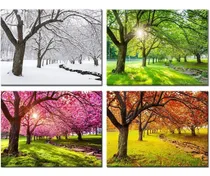 Comprar ''cuadro De Lienzo De Cuatro Estaciones Con Árbol Colorido''