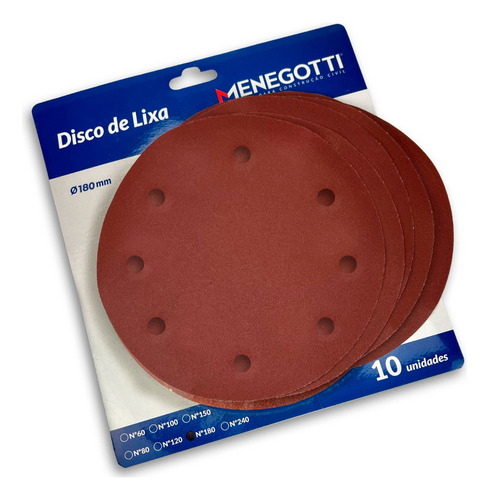 Kit 10 Lixa 180mm Menegotti Lixadeira Parede Mlp710, Mlp800h Quantidade de cascalhos 40