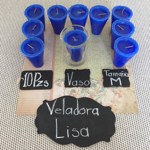 Veladora Azul Rey - Repuesto Liso - Mediano I 10pzs + 1 Vaso