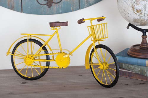 Deco Escultura Bicicleta Metal Detall Madera Amarillo