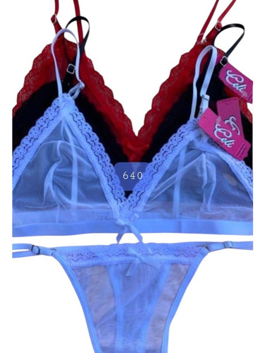 Conjunto Bralette De Micro Tul + Less Regulable Art 640 Blanco Micro Tul 85