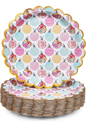 Platos De Papel Navidenos, 50 Unidades, Desechables, Din 7q