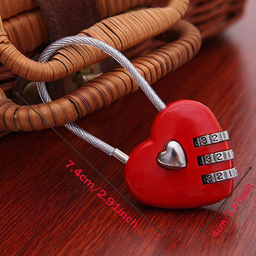 Candado Forma Corazon Metalico Combinacion 3 Digitos Rojo