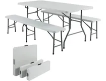Comprar Combo Mesa Valija 180x76cm +2 Bancos Plegables Reforzado Rc 