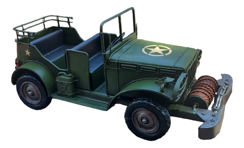 Escultura Miniatura Auto Metálico Jeep Verde 33x14x14 Cm