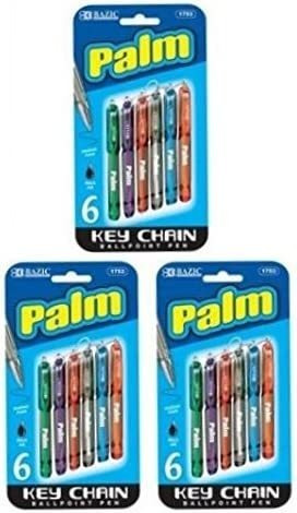 3 Pk, Bazic Palm Key Chain Mini Ballpoint Pen, 6 Per Pack (t